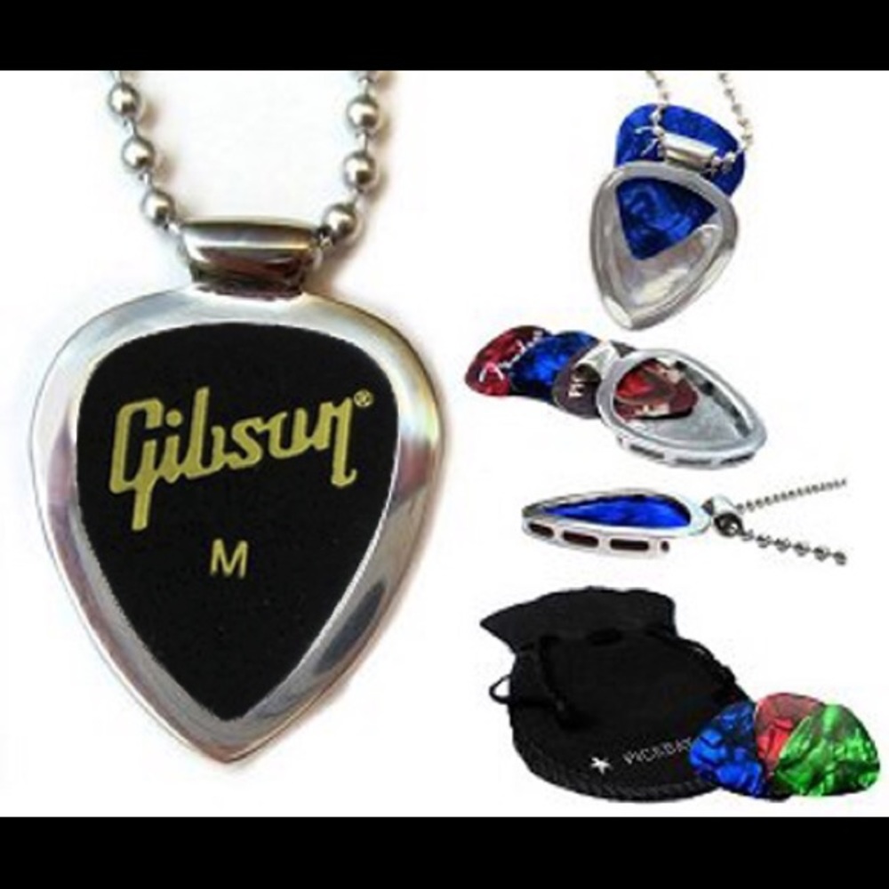 Pickbay Guitar Pick Holder Necklace + Gibson guitar picks set Guitarist Gift NEW